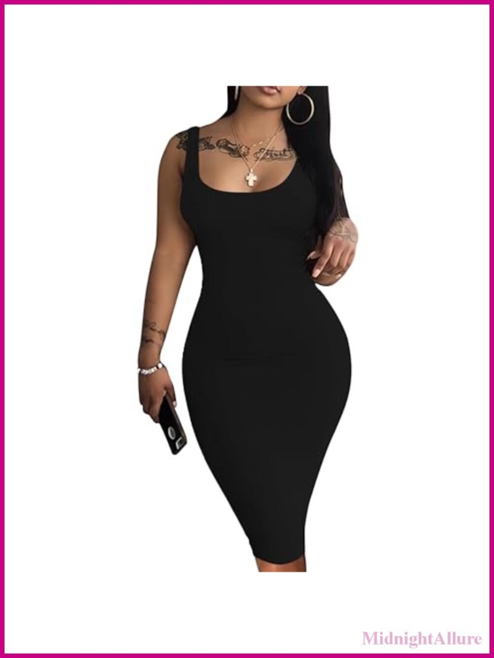 Sleeveless Bodycon Midi Dress Racerback Tank Knee Length Summer Party